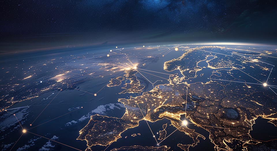 Visão noturna vista do espaço da Europa.