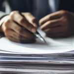 Advogado assinando documentos.