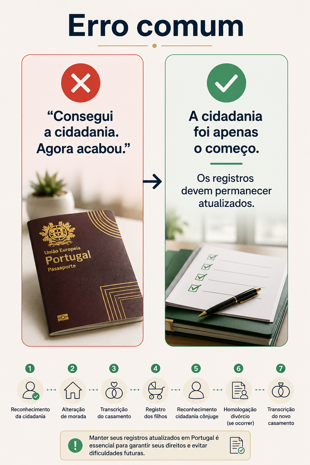 Após obter a cidadania portuguesa, é necessário manter os registros civis atualizados perante as autoridades portuguesas.